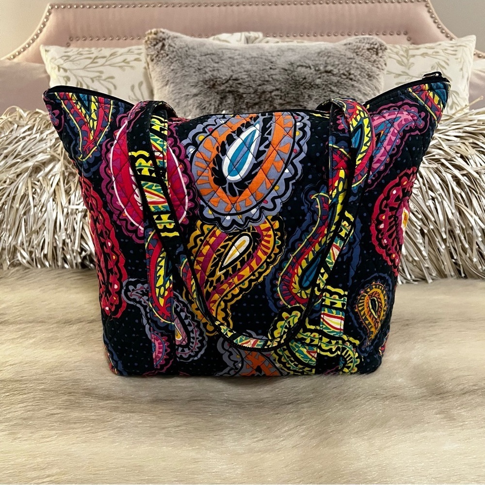 VERA BRADLEY Twilight Paisley Villager Tote Black Pink Blue Bohemian Quilted - Picture 9 of 14
